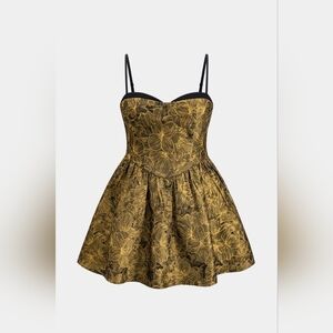 MICAS CURVE Plus Size Jacquard Patchwork Zipper Bustier Slip Mini Dress